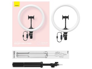 رینگ لایت عکاسی بیسوس مدل Live Stream Holder-table Stand Ring Light CRZB12-B01 بهمراه سه پایه 160 سانتی‌متری