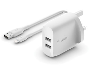 شارژر دیواری 24 وات بلکین مدل WCD001MY1MWH بهمراه کابل لایتنینگ