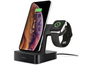 شارژر بی سیم دوکاره بلکین مدل PowerHouse 2-in-1 iPhone & Apple Watch Charging Dock F8J237