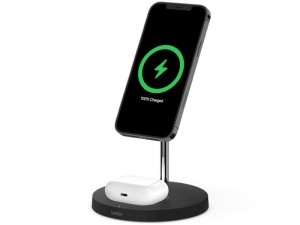 پایه نگهدارنده مگنتی و شارژر وایرلس دوکاره بلکین مدل WIZ010
