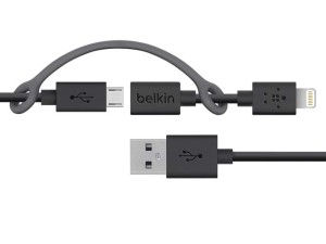 کابل دو کاره بلکین مدل Micro-USB Cable with Lightning connector Adapter F8J080bt01.5M به طول 1.5 متر