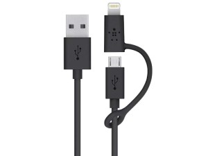 کابل دو کاره بلکین مدل Micro-USB Cable with Lightning connector Adapter F8J080bt02M به طول 2 متر