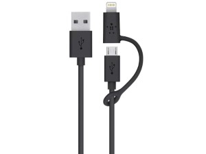 کابل دو کاره بلکین مدل Micro-USB Cable with Lightning connector Adapter F8J080bt3M به طول 3 متر