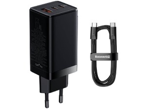 شارژر دیواری فست شارژ 65 وات بیسوس مدل GaN3 Pro CCGP050101 بهمراه کابل دو سر تایپ سی