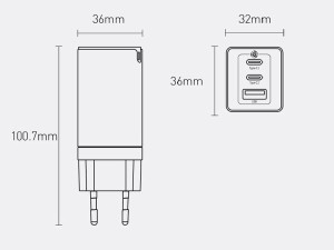 شارژر دیواری فست شارژ 65 وات بیسوس مدل GaN3 Pro CCGP050101 بهمراه کابل دو سر تایپ سی