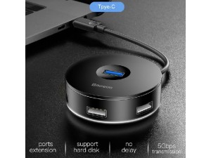 هاب 5 پورت تایپ سی بیسوس مدل Round Box Hub Adapter USB 3.0 CAHUB-G01