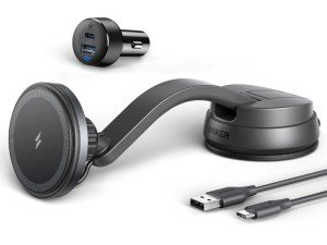 پایه نگهدارنده و شارژر وایرلس انکر مدل B2930 بهمراه شارژر فندکی و کابل تایپ سی