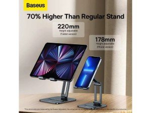 پایه نگهدارنده رومیزی تبلت و گوشی بیسوس مدل  Desktop Biaxial Foldable Metal Stand LUSZ000013