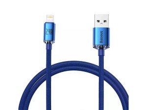 کابل فست شارژ لایتنینگ بیسوس مدل Crystal Shine Fast Data Cable CAJY000001 به طول 1.2 متر و توان 20 وات