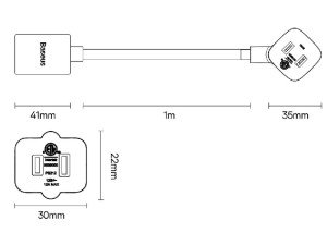 کابل افزایش طول بیسوس مدل PowerCombo mini PowerStrip 1AC with 1.0m power cord CN PSMN000101