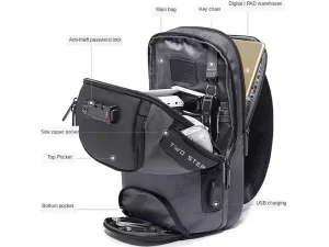 کوله تک بند ضدسرقت USB دار بنج مدل BG-7082 Anti-theft TSA Lock Bag Waterproof Chest Pack