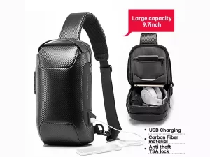 کوله تک بند ضدسرقت و ضدآب USB دار بنج مدل BG-22085 plus Carbon Waterproof Crossbody Chest Bag