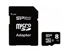 کارت حافظه 8  گیگابایت microSDHC  سیلیکون پاور کلاس 10 استاندارد HC  سرعت 40MBps به همراه آداپتور