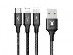 کابل تبدیل USB به microUSB/لایتنینگ/USB-C بیسوس مدل Rapid Series طول 1.2 متر
