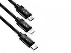 کابل تبدیل USB به USB-C /Lightning /MicroUSB بیسوس مدل Data Faction 3-in-1 طول 1.2 متر