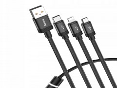 کابل تبدیل USB به USB-C /Lightning /MicroUSB بیسوس مدل Data Faction 3-in-1 طول 1.2 متر