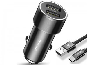 شارژر فندکی بیسوس مدل Small Screw 3.4 A Dual-USB Type-C Car Charging Set