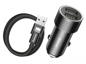 شارژر فندکی بیسوس مدل Small Screw 3.4 A Dual-USB iP Car Charging Set
