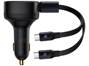 شارژر فندکی 33 وات بیسوس مدل Enjoyment Retractable 2-in-1 Car Charger C00035500111-00