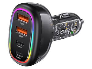 شارژر فندکی سوپر فست شارژ  یوسمز مدل CC169 PD30W+QC3.0 120W 4-port Transparent Car Fast Charger with Colorful Lights  با توان 120 وات