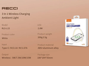 لامپ و شارژر رسی Recci RLS-L15 Wireless Charging 3-In-1 charger 15W