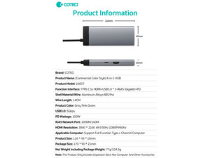 هاب تایپ سی 6 پورت کوتسی Coteeci 6in1 USB-C HUB Multiport Adapter 16007