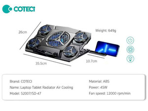 قیمت پایه خنک کننده لپ تاپ دارای هولدر موبایل کوتتسی Coteetci SD-47 Laptop Tablet Radiator Air Cooling Fan 52007