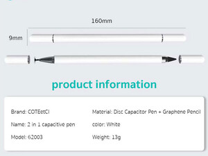 قلم گوشی هوشمند دو سر کوتتسی Coteetci 2IN1 capacitive pen  Disc capacitive pen+ graphene pencil 62003