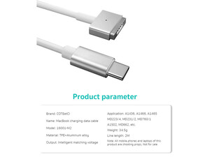 خرید کابل شارژ و دیتای مک بوک تایپ سی به مگنتی 60 وات 2 متری کوتتسی Coteetci MacBook charging cable 16001-M2