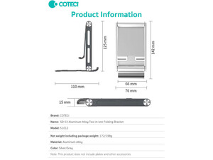 هولدر گوشی موبایل و تبلت دو طرفه تاشو کوتتسی Coteetci SD-53 Aluminum Alloy 2 in 1 Folding Bracket 51012