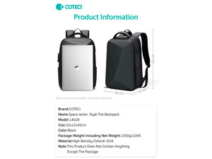 قیمت کوله پشتی لپ تاپ 16 اینچی ضدآب کوتتسی Coteetci space series style the backpack 14028-BK