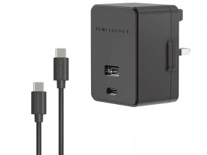 آداپتور شارژ سریع پاورولوژی مدل Ultra Quick PD Charger with Dual port بهمراه کابل شارژ تایپ سی
