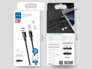 کابل شارژ سریع سه سر مگنتی راک Rock G13 3In1 Magnetic Fast Charging Data Cable 2m