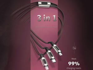 کابل شارژ و انتقال داده 1.2متری 3 در 1 راک ROCK M8 Zn-alloy 3 in 1 Charging Cable 1.2M بسیار باکیفیت