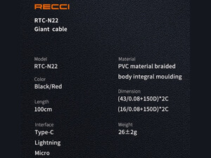 کابل شارژ سریع یو اس بی به لایتنینگ 2.4 آمپر 1 متری رسی RTC-N22L