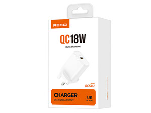 فروش شارژر دیواری فست یو اس بی 18 وات رسی RECCI RC51U 18W QC3.0 QUICK CHARGER