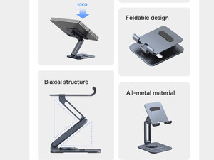 هولدر رومیزی تبلت 360 درجه بیسوس Baseus Desktop Biaxial Foldable Metal Tablet Stand Rotatable Version Space Grey BS-HP006A B10431801811-00