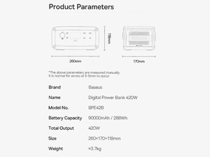 اینورتر و پاور بانک کمپینگ بیسوس با ظرفیت 90000 میلی آمپر ساعت Baseus IOTA Portable Power Station 420W PPYT010106