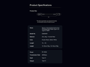 کابل شارژ سریع تایپ سی به تایپ سی 100 وات 1 متری بیسوس Baseus USB Type C Aramid Fiber Braiding Fast Charging Cable