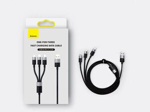 بهترین کابل تبدیل 1.2 متری USB به USB-C microUSB لایتنینگ باسئوس Baseus StarSpeed 1-for-3 Fast Charging Data Cable 1.2m CAXS000001