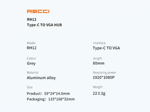 مبدل تایپ سی به وی جی ای رسی Recci Type-C to VGA HUB RH12