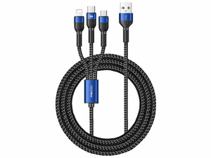 کابل سوپر فست شارژ سه سر یو اس بی به میکرو، تایپ‌ سی و لایتنینگ 1.2 متری رسی Recci charging 6A 66W RTC-T12