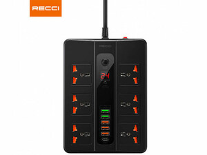 خرید چندراهی برق تایمردار 6 سوکت و 6 پورت رسی Recci RC07 2500W Power Socket