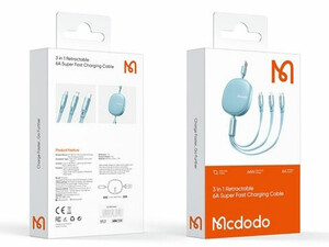 کابل 66 واتی چندکاره مک دودو Mcdodo CA-120 3-in-1 Retractable 6A Super Fast Charging Data Cable