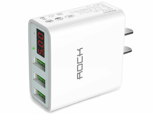 شارژر دیواری سریع 3 پورت راک Rock T14 3-Port Travel Charger With Digital Display