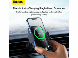 هولدر موبایل داخل خودرو و شارژر وایرلس 15 وات بیسوس Baseus Halo Electric Wireless Charging Car Mount SUDD000001