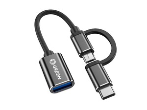 مبدل دو سر تایپ سی و میکرو یو اس بی به یو اس بی گرین Green Super Fast Data Transmission 2 in 1 Type-C &amp; Micro USB to USB 3.0