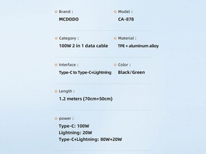 کابل شارژ سریع دو سر تایپ‌سی به لایتنینگ و تایپ‎سی 1.2 متری مک‌دودو MCDODO 2 in 1 Fast Charging Data Cabl CA-8780