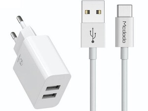 شارژر دیواری و کابل شارژ تایپ سی مک دودو Mcdodo CH-6721 Dual USB Travel Charger Set