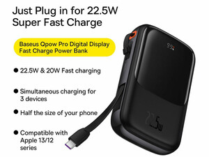 پاوربانک شارژر سریع 22.5 وات به همراه کابل تایپ‌سی 0.5 متری 10000 بیسوس Baseus Qpow Pro Fast Charge Power Bank PPQD020101